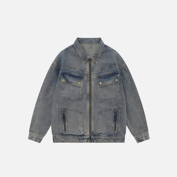 Oversized Faded Solid Denim Jacket