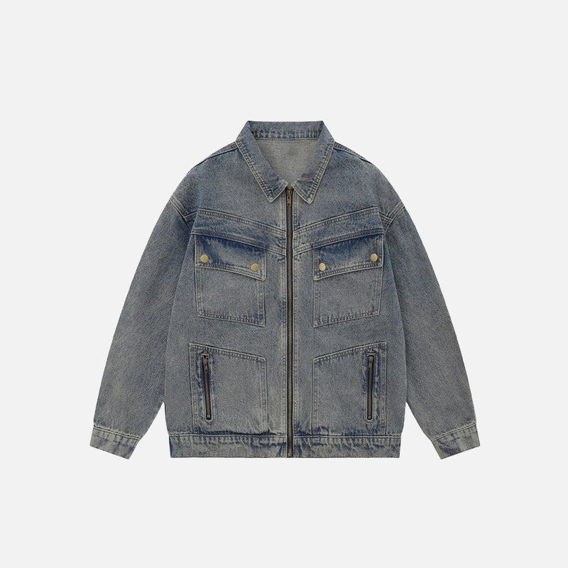 Oversized Faded Solid Denim Jacket