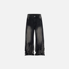 Front view of the black Laser Texture Straight Jeans in a gray background