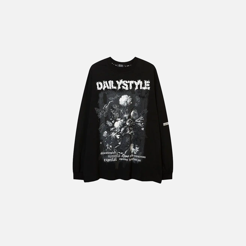 Print Graffiti Floral Long Sleeve T-Shirt