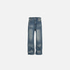 Front view of the blue Washed Blue Loose Jeans in a gray background