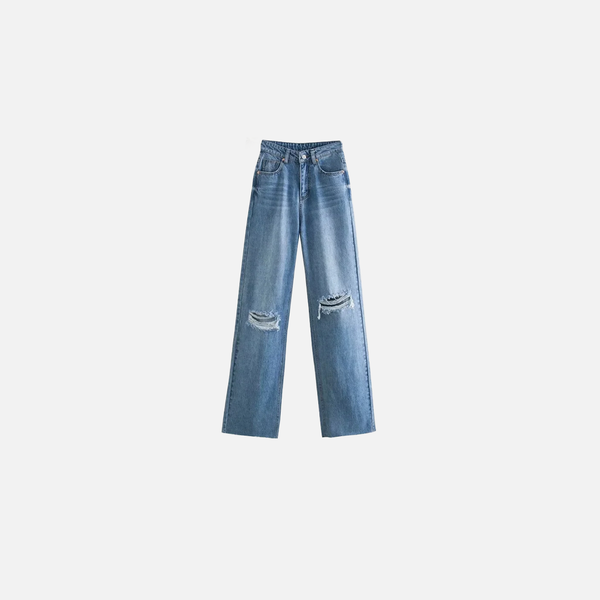 High-Rise Hollow Torn Blue Denim