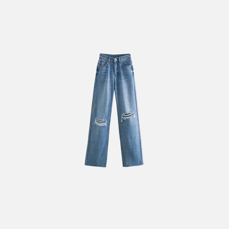 High-Rise Hollow Torn Blue Denim