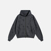 Front View of the gray Y2K Torn Tracks Hoodie in a gray background