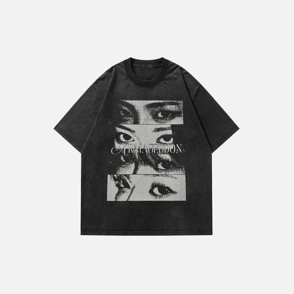 Front view of the black Vision Frenzy Graphic T-shirt in a gray background