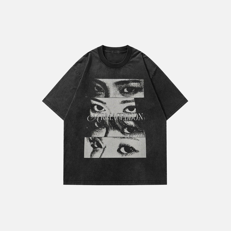 Front view of the black Vision Frenzy Graphic T-shirt in a gray background