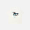 Front view of the beige Ethereal Gaze Artistic Eye T-shirt in a gray background