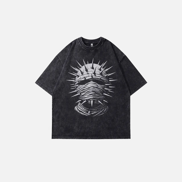 Dark-Craft Chain Mask Visual Print T-Shirt