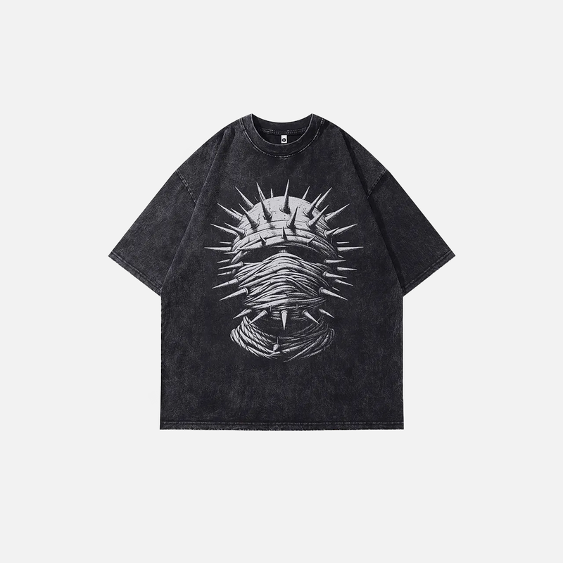Dark-Craft Chain Mask Visual Print T-Shirt