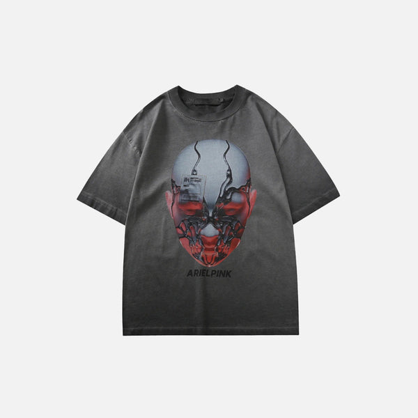 Front view of the grey Vintage Graphic Washed T-shirt in a gray background