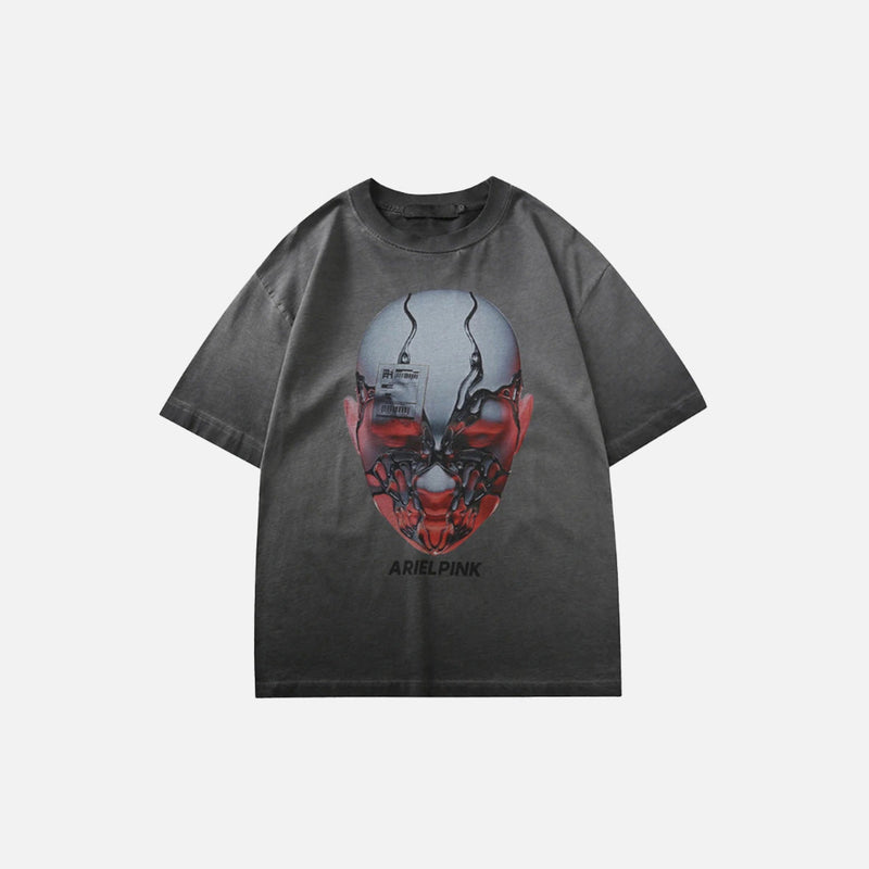 Front view of the grey Vintage Graphic Washed T-shirt in a gray background