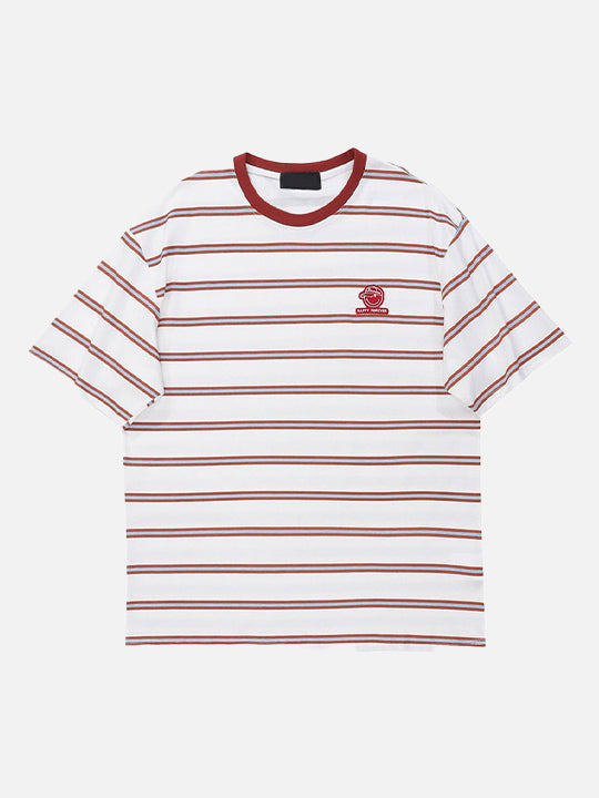 Washed-Out Line-Pattern T-Shirt alternatif görünüm
