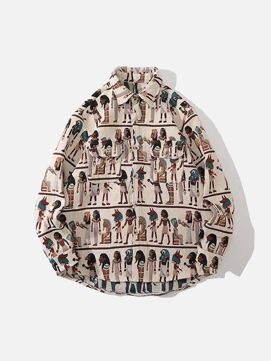 Pharaonic Motif Print Woven Top
