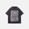 Front view of the black Vintage Loose Anime Robot T-shirt in a gray background 