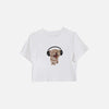 Front view of the white Y2k Women Kitten Graphic T-shirt in a gray background