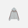 Front vew of the gray Plaid Accent Hoodie in a gray background