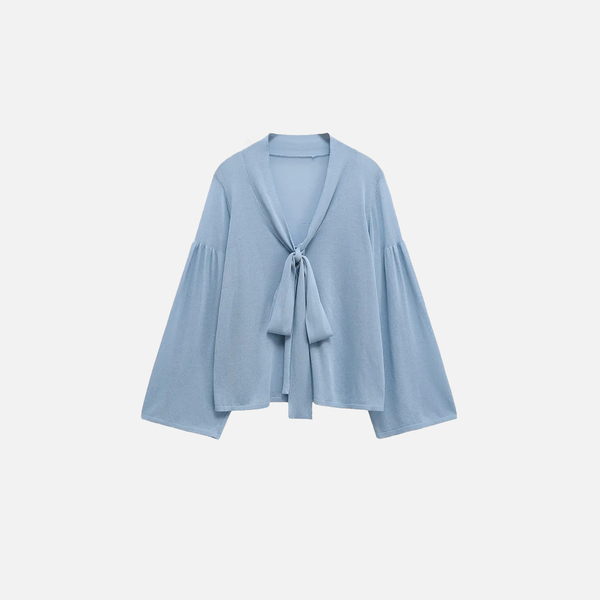 Light Blue French Laid-Back Knitted T-Shirt