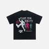Front view of the black Reality Runner T-shirt in a gray background