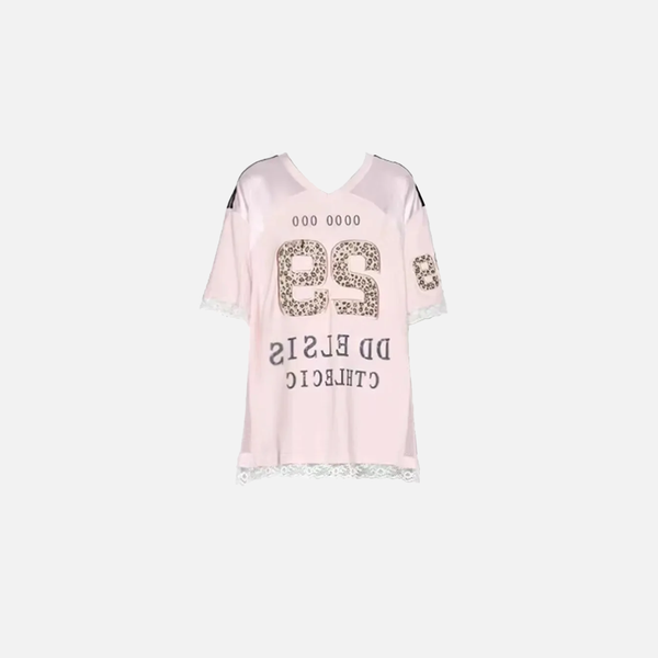 Sewn-Detail Pink Chic Letter Print T-Shirt