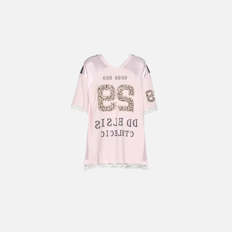 Sewn-Detail Pink Chic Letter Print T-Shirt
