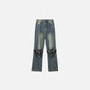 Front view of the Detachable Versatile Denim Pants in a gray background 