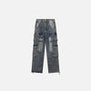 Front view of the Multi-Pockets Retro Loose Pants in a gray background 