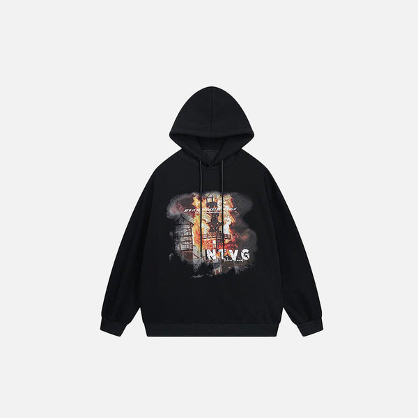 Burning Building Graphic Sweatshirt alternatif görünüm