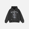 Front view of the black Winding Decoration Wrapped Hoodie in a gray background