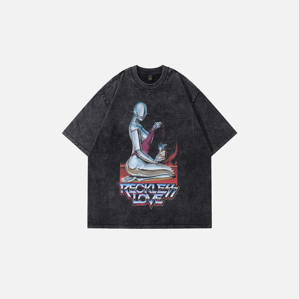 Aged Robot Designed Print Relaxed-Cut T-Shirt