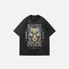 Front view of the black Inner Roar T-shirt in a gray background