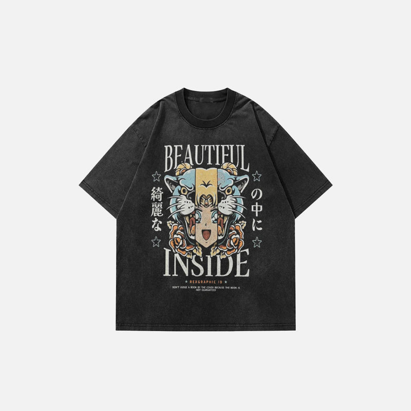 Front view of the black Inner Roar T-shirt in a gray background