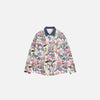 Front view of the white Animated Graffiti Patterned Shirt in a gray background