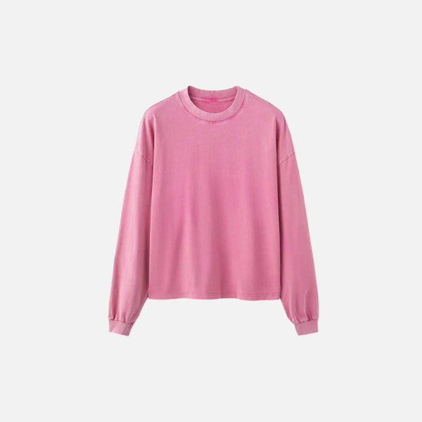 Long-sleeved Pure-Hue Color Wide-Body T-Shirt alternatif görünüm