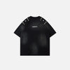 Front view of the black Vintage Loose Punk Washed T-shirt in a gray background 