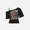 New-Millennium Letter Print Off Shoulder T-Shirt