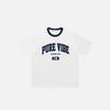Front view of the white black Loose Short Sleeve T-shirt in a gray background 