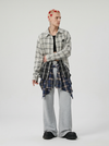 Womens Plaid Mix Panel Woven Top