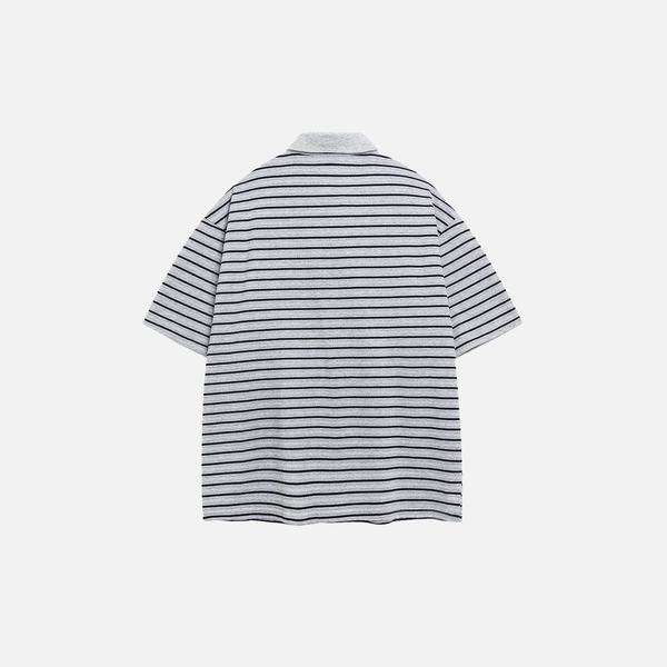 Off-Duty Multi-Stripe Placket-Neck with Badge Short Sleeve T-Shirt alternatif görünüm