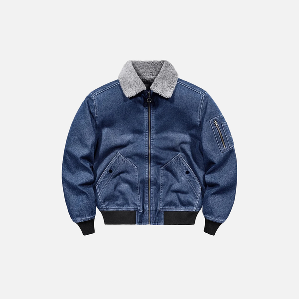 Thickened Fold-Down Sherpa Collar Denim Jacket