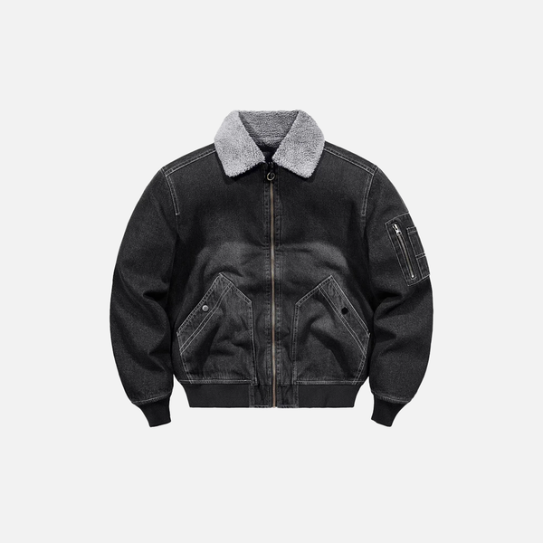 Thickened Fold-Down Sherpa Collar Denim Jacket alternatif görünüm