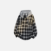 Designer Hood Plaid Oversize Long Top