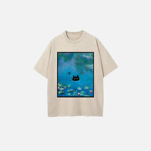 Stone-Rinsed Monet Water Lily Whisker T-Shirt alternatif görünüm