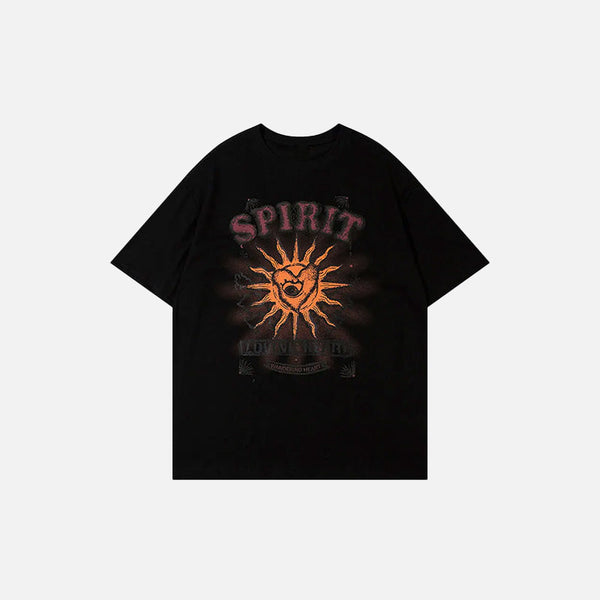 Noir-Edge Unstructured Sun Spirit Illustrated T-Shirt alternatif görünüm