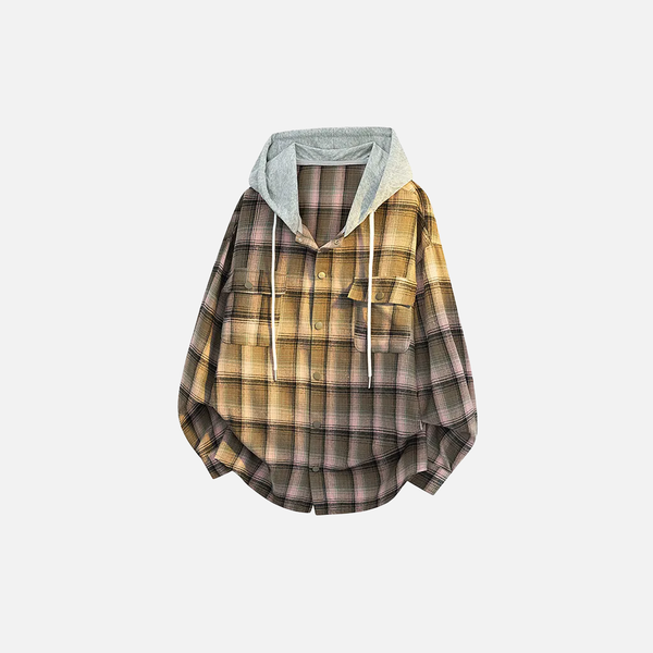 Designer Hood Plaid Oversize Long Top