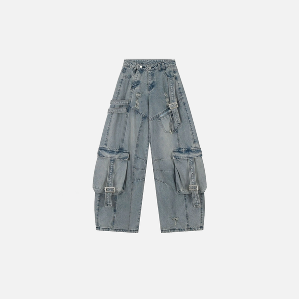 Belted Rinse Broken Denim alternatif görünüm