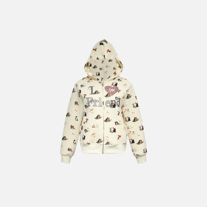 Creature Print Zip Hood Sweatshirt
