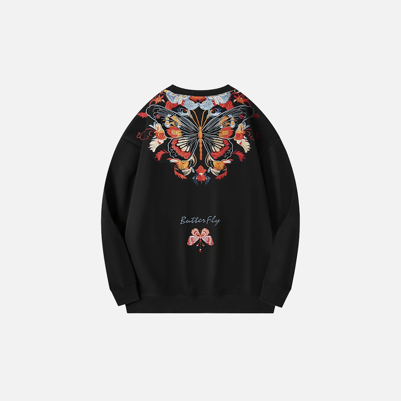 Wings-Print Embroidery Throwback Hip Hop T-Shirt