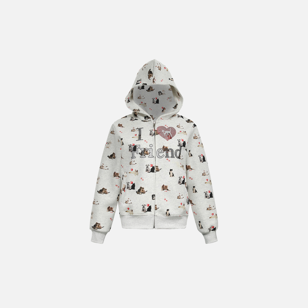 Creature Print Zip Hood Sweatshirt alternatif görünüm