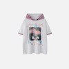 Visual Print Hooded Short Sleeve Ripped T-Shirt