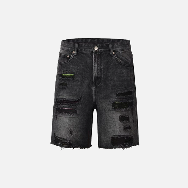 Torn Ease Black Denim Shorts
